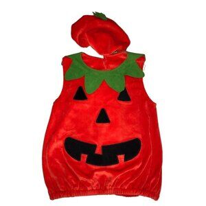 Pumpkin Costume With Hat Baby Toddler Halloween Orange Velour Jack O Lantern